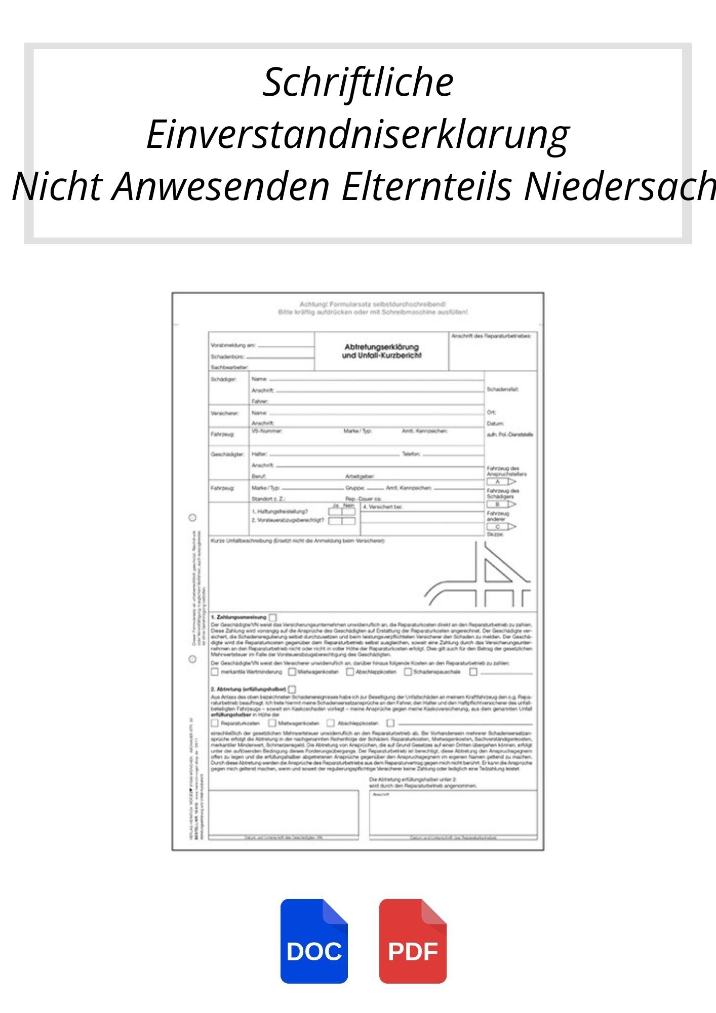 Schriftliche Einverständniserklärung Des Nicht Anwesenden Elternteils Niedersachsen